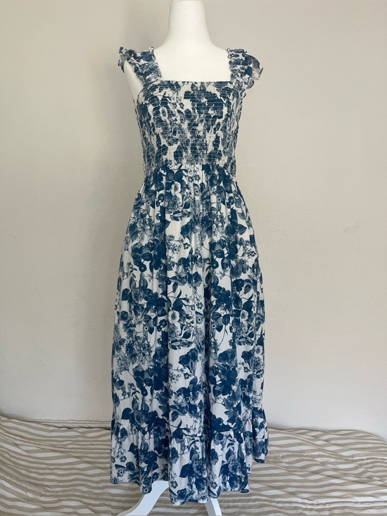 The Drop Dresses & Skirts - The Drop Blue Floral Smocked Maxi Dress Small Sundress Resort Wear